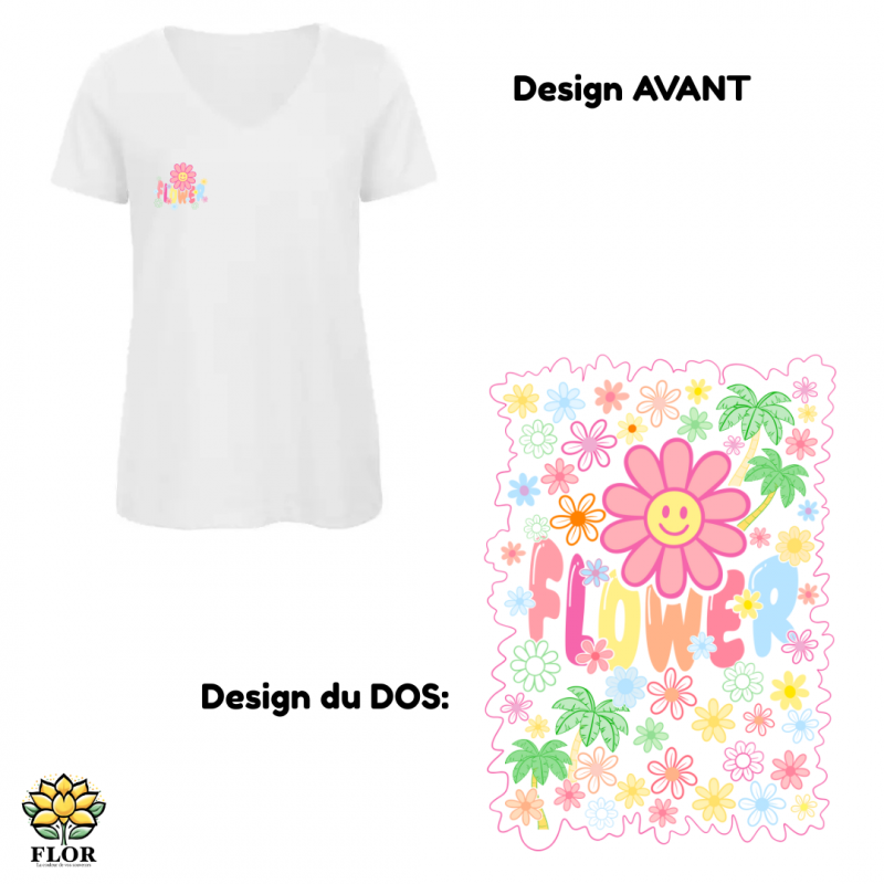 T-Shirt col V FLOWER PASTEL – Image 5