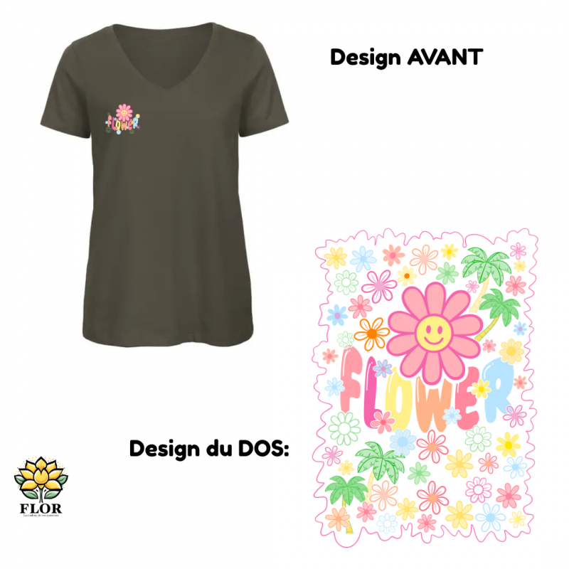 T-Shirt col V FLOWER PASTEL – Image 4