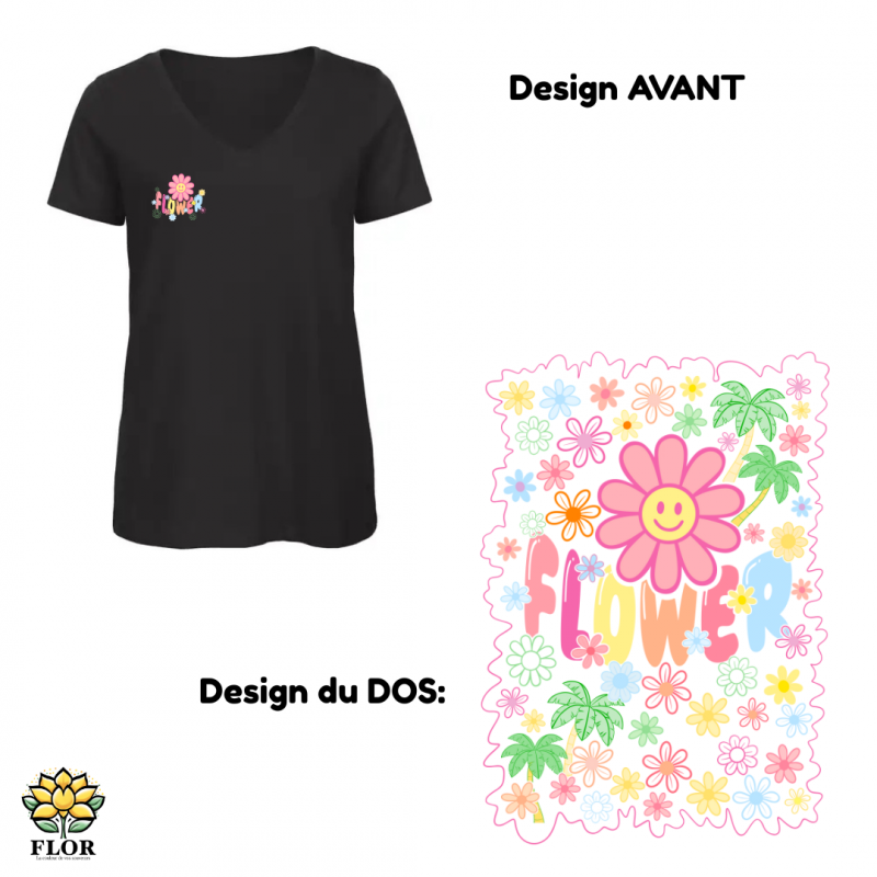 T-Shirt col V FLOWER PASTEL – Image 3