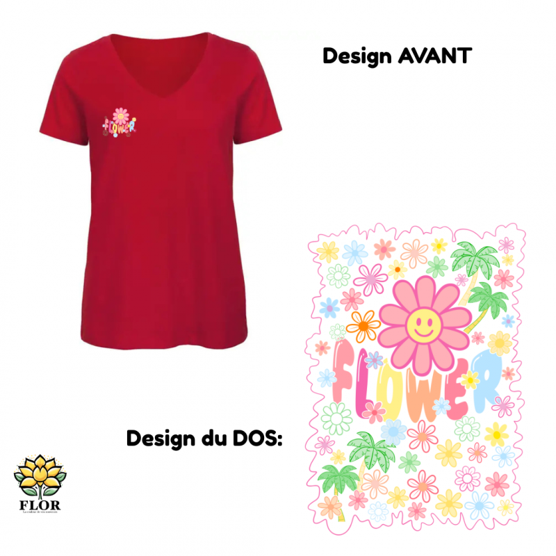 T-Shirt col V FLOWER PASTEL