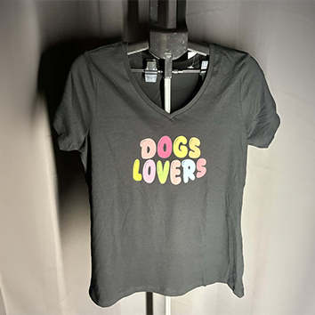 Tee shirt Col V femme noir taille L "DOG LOVERS"