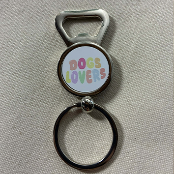 Porte clef décapsuleur "Dog lovers" (impression dans le mauvais sens)